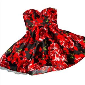 B DARLIN Satin Rose Floral Strapless Prom Party Dress 7/8